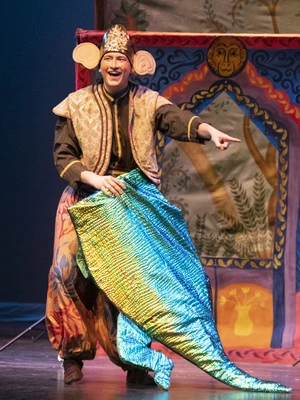 Alex Walley, tenor, on stage at Binghamton University playing the lead role 'Monkey' in a children's opera